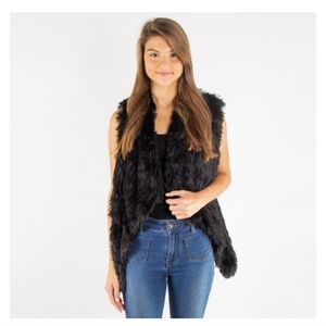 *Black Faux Fur Vest with Pockets